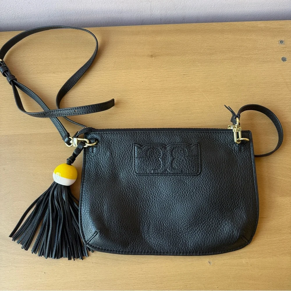 Tory Burch Black Leather Crossbody with Tassel